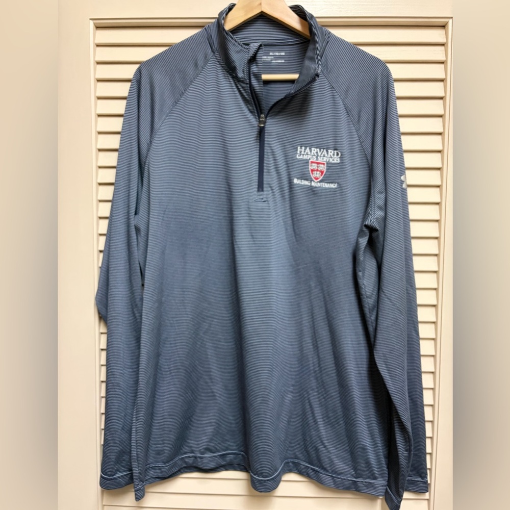 Under Armour Harvard Campus Services 1/4 Zip Pullover Mens XL HeatGear Striped